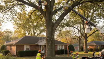 Professional arborists performing safe tree removal at a St Louis MO residential property