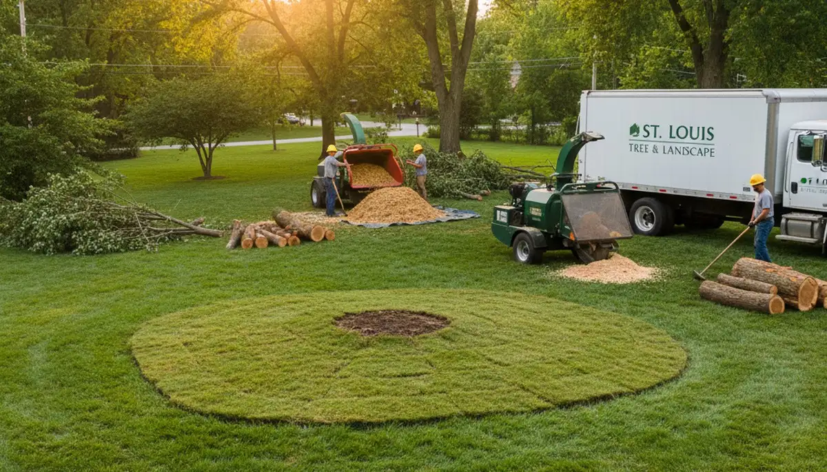 Completed tree removal and yard cleanup by professional crew in St Louis, MO