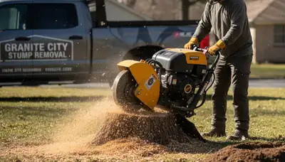 Professional stump grinding service removing tree stumps in Granite City, IL near St. Louis, MO