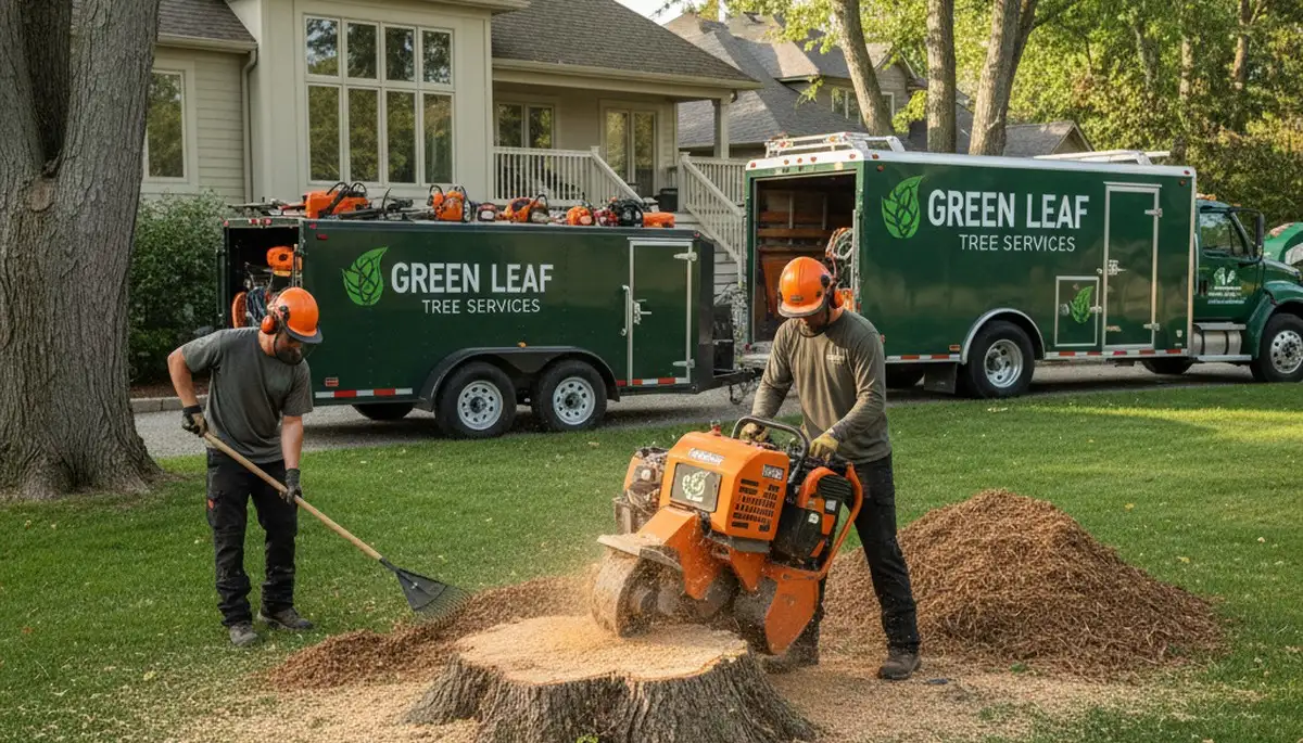 Professional stump removal service in St Louis MO grinding tree stumps safely on residential property
