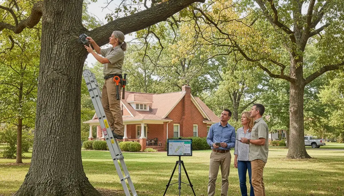 Certified arborist performing tree health assessment for homeowners in Caseyville, IL near St. Louis, MO