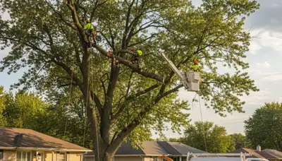 Professional tree removal service in St Louis MO by certified arborists removing large oak tree