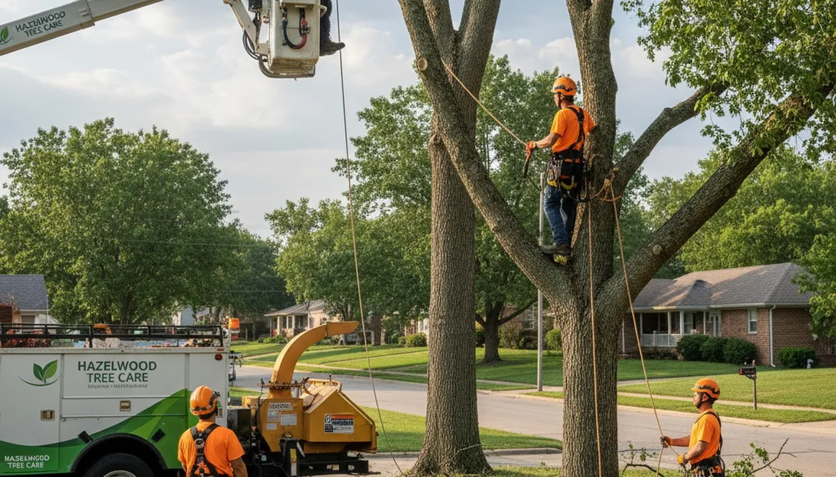 Professional tree removal service in St Louis MO by certified arborists cutting large oak safely