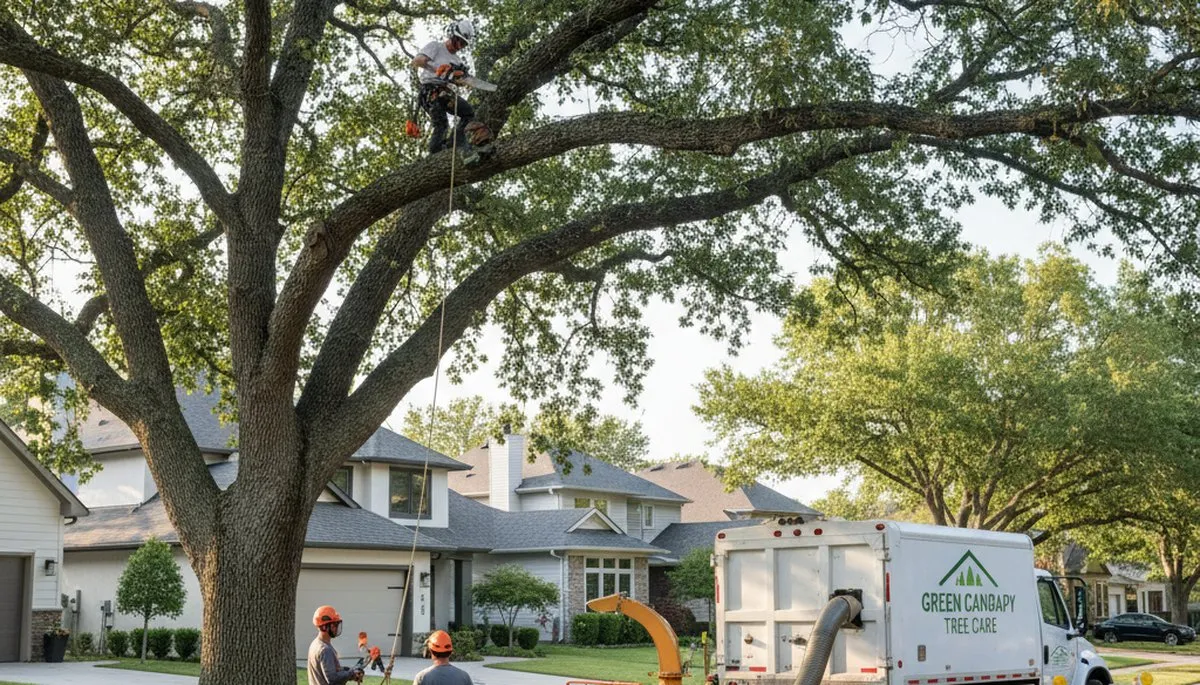 Arborist trimming oak tree branches in St Louis MO for Chop Trimming Tree professional tree service