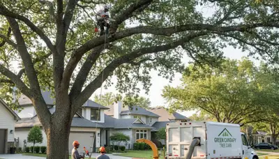 Arborist trimming oak tree branches in St Louis MO for Chop Trimming Tree professional tree service