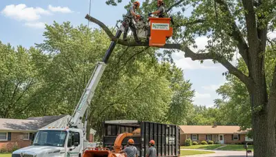 Professional tree removal service in St Louis MO safely cutting and clearing large trees