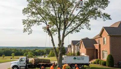 Professional tree removal service in St Louis MO safely cutting damaged oak tree